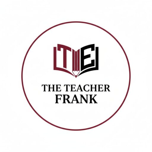 Logo de "The Teacher Frank", que presenta un libro abierto con las letras "T", "E" y un corazón, todo dentro de un círculo. Ideal para recursos educativos y enseñanza.